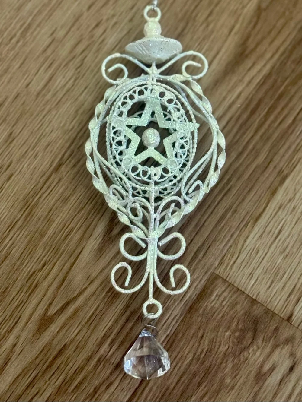 Ivory Glitter Star Christmas Ornament Filigree Scroll NWT Victorian